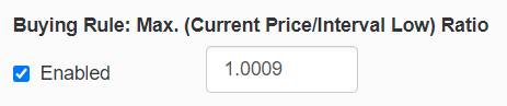 buying rule: max. (current price/interval low) ratio