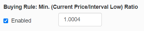 buying rule: min. (current price/interval low) ratio