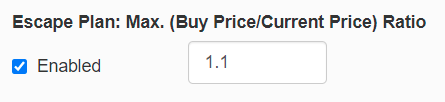 escape plan: max. (buy price/current price) ratio