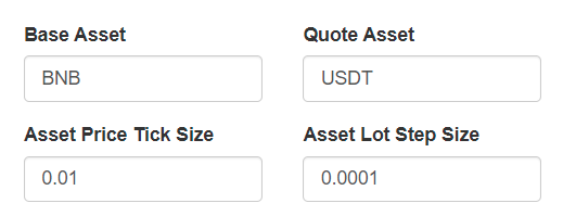 base and quote asset fields