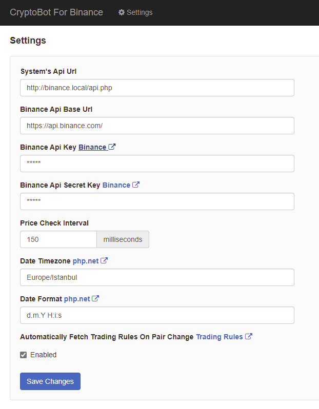 settings page