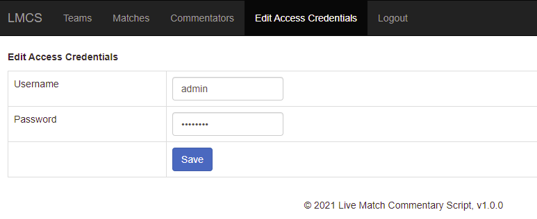 admin panel edit access credentials