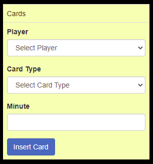 admin panel match commentary page insert player card record