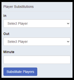 admin panel match commentary page insert player substitution record